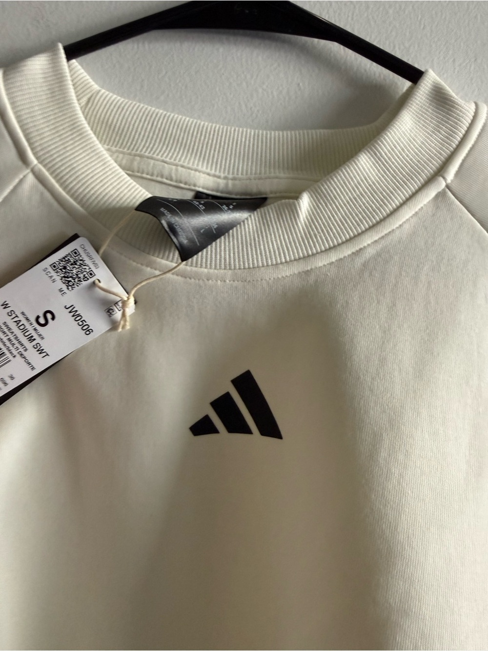 Adidas Cream Women's Crewneck Sweatshirt with Black Stripe Accents - Picture 7 of 7